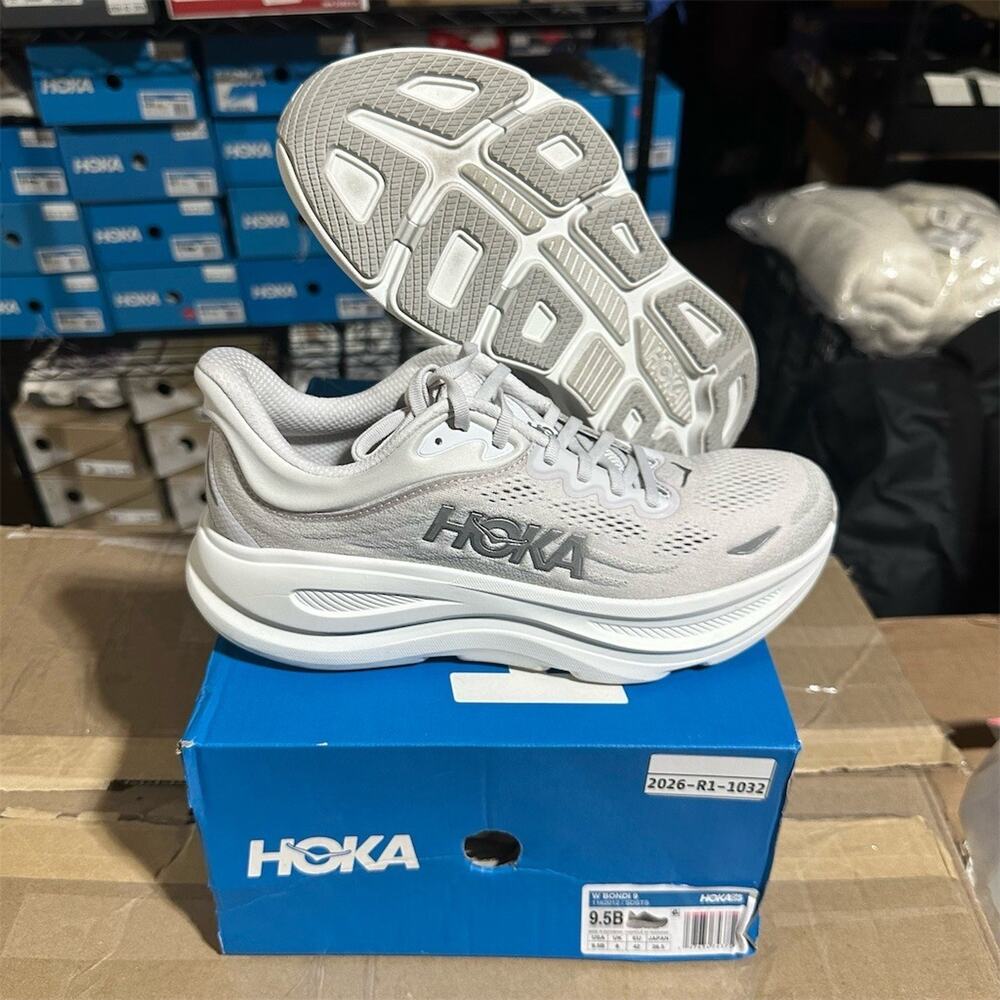 HOKA Bondi 9 'Stardust/Silver' Grey White Running Sneakers | Womens 9.5 B | EUC